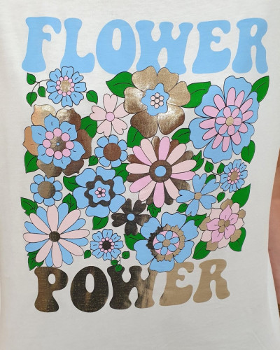 T-shirt femme blanc Flower Power