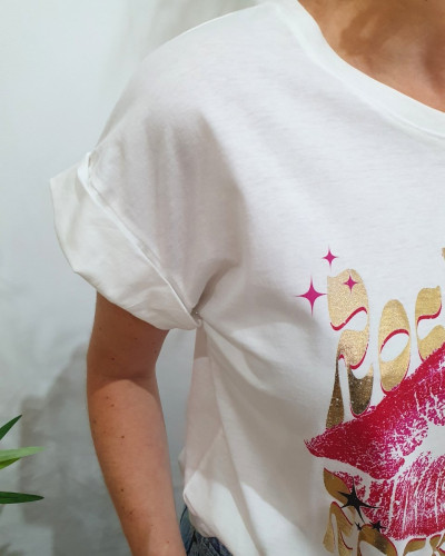 T-shirt femme blanc lips Rock & Roll