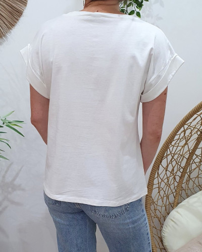 T-shirt femme blanc Flower Power