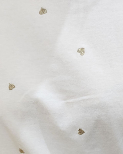 T-Shirt femme blanc coeurs brodés dorés