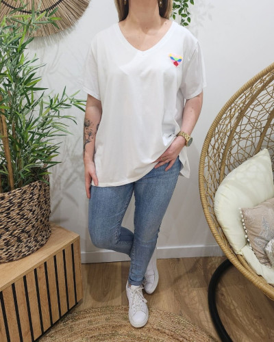 T-Shirt femme oversize coeur rose