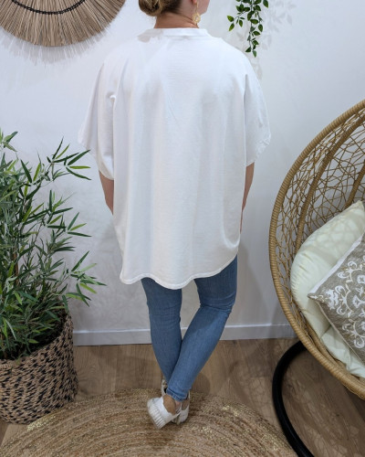 T-Shirt femme oversize coeur brodé rouge
