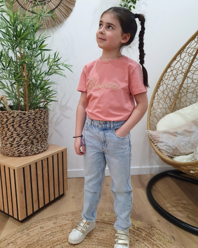 T-Shirt enfant rose broderie bichette dorée