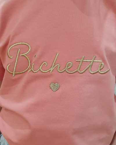 T-Shirt enfant rose broderie bichette dorée