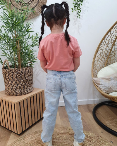 T-Shirt enfant rose broderie bichette dorée