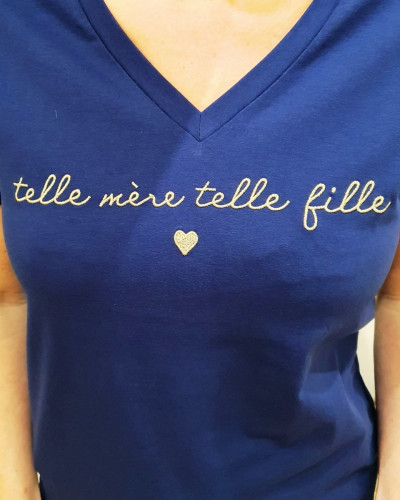 T-Shirt femme marine Telle mère telle fille doré