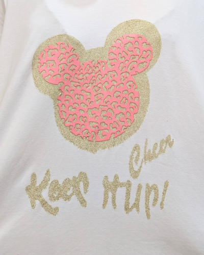 T-Shirt femme oversize Mickey paillettes dorées et rose