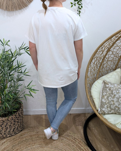 T-Shirt femme oversize Mickey paillettes dorées et rose