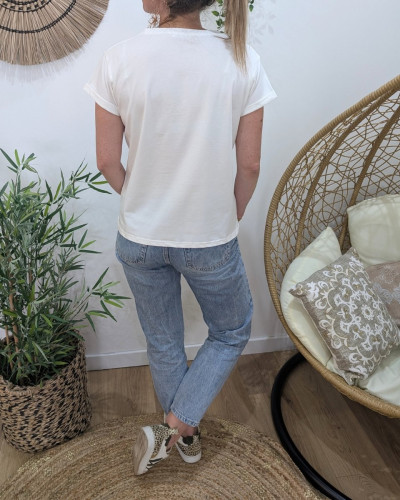 T-Shirt femme blanc coeurs coulants dorés