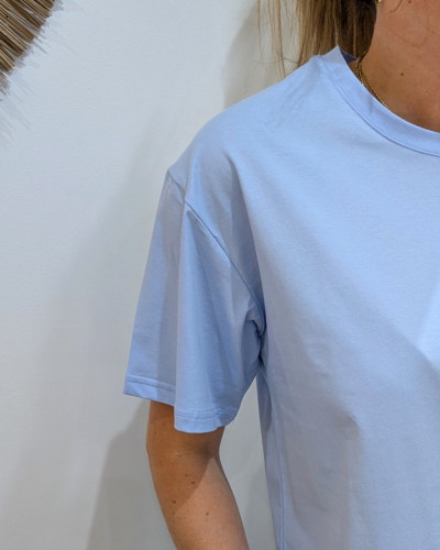 T-Shirt femme bleu ciel fleurs good vibes Only