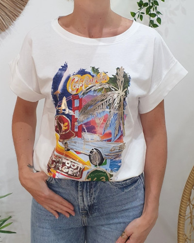 T-shirt femme blanc California 163 multicolore