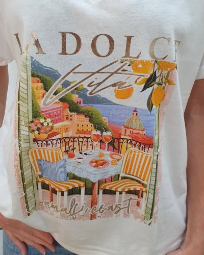 T-shirt femme blanc La Dolce Vita multicolore