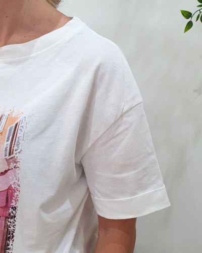 T-shirt femme blanc Saint Tropez multicolore