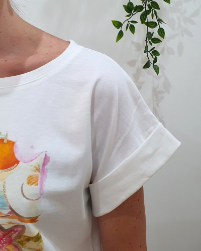 T-shirt femme blanc East Coast multicolore