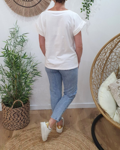 T-shirt femme blanc East Coast multicolore