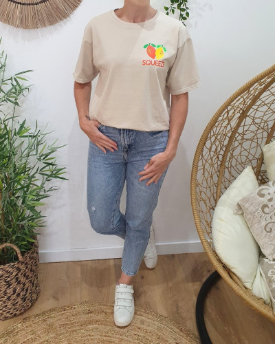 T-shirt femme beige Squeeze orange jaune vert