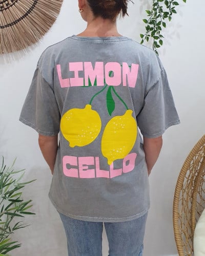T-shirt femme gris délavé Limon jaune rose vert