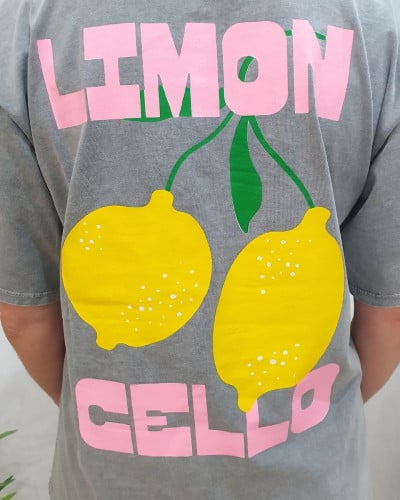 T-shirt femme gris délavé Limon jaune rose vert