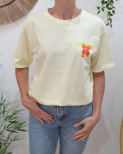 T-shirt femme jaune Côte d'Azur jaune rouge rose