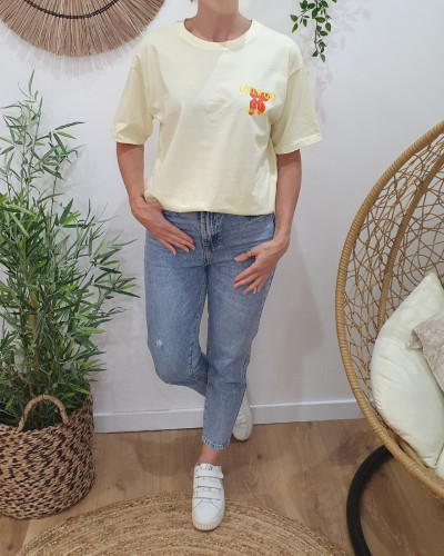 T-shirt femme jaune Côte d'Azur jaune rouge rose