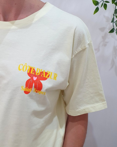T-shirt femme jaune Côte d'Azur jaune rouge rose