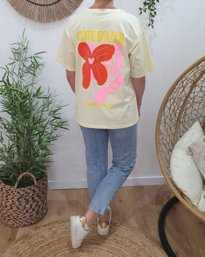 T-shirt femme jaune Côte d'Azur jaune rouge rose