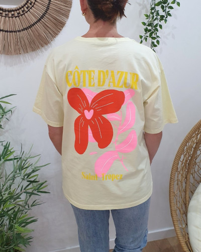 T-shirt femme jaune Côte d'Azur jaune rouge rose