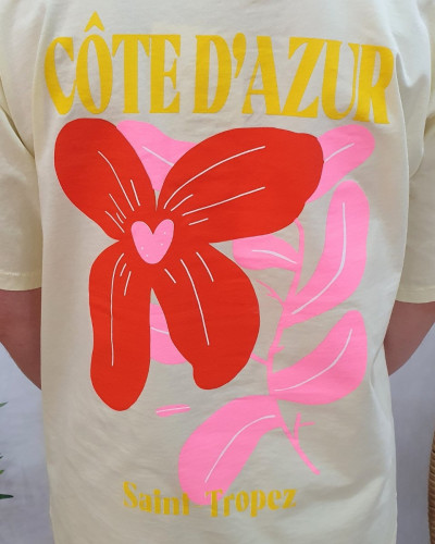 T-shirt femme jaune Côte d'Azur jaune rouge rose