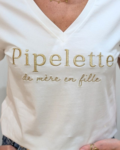 T-Shirt femme écru Pipelette de mère en fille doré