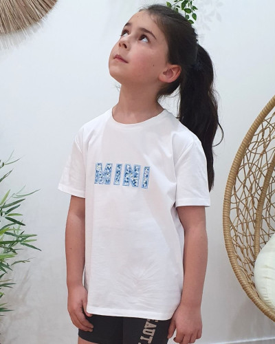 T-Shirt enfant blanc broderie Mini bleu