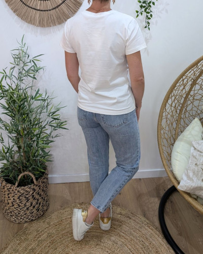 T-Shirt femme blanc Super maman bleu marine