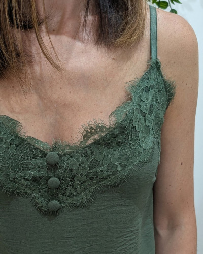Top femme à bretelles kaki Garance