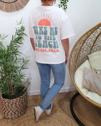 T-Shirt femme blanc Take me to the beach