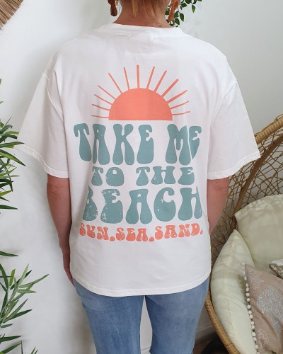 T-Shirt femme blanc Take me to the beach
