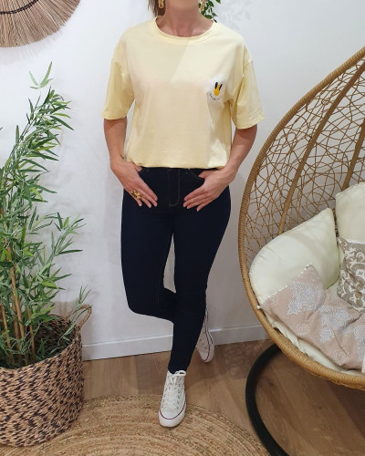 T-Shirt femme jaune fleurs good vibes Only