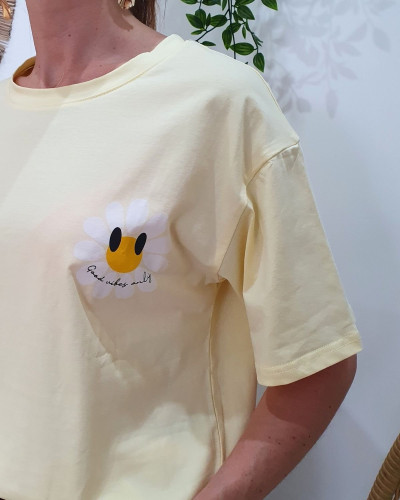 T-Shirt femme jaune fleurs good vibes Only