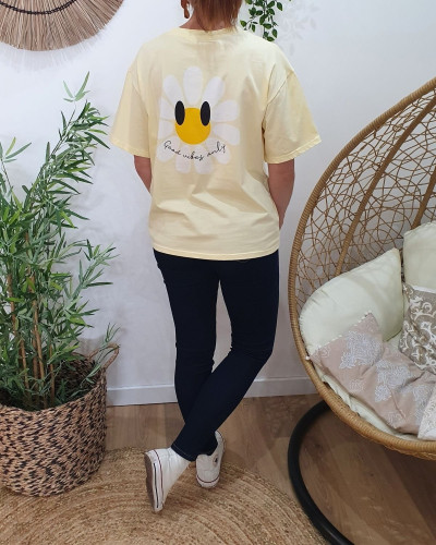 T-Shirt femme jaune fleurs good vibes Only