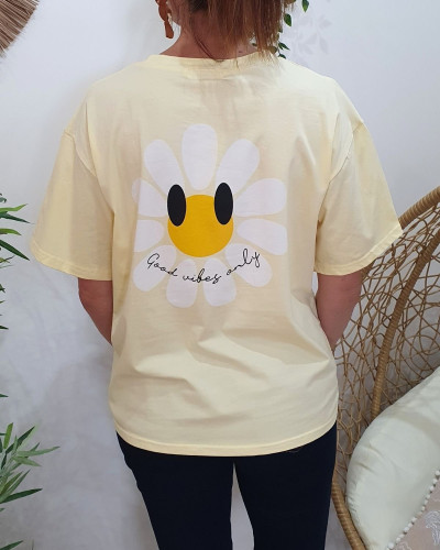 T-Shirt femme jaune fleurs good vibes Only