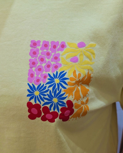 T-Shirt femme jaune carré floral