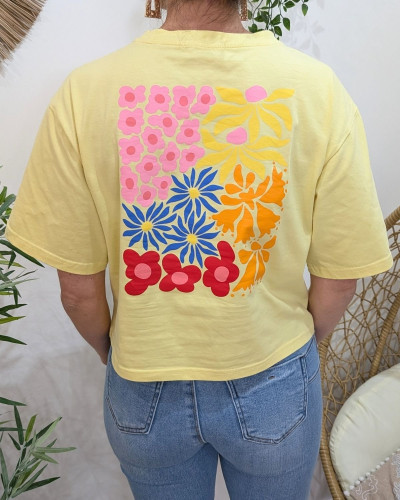 T-Shirt femme jaune carré floral