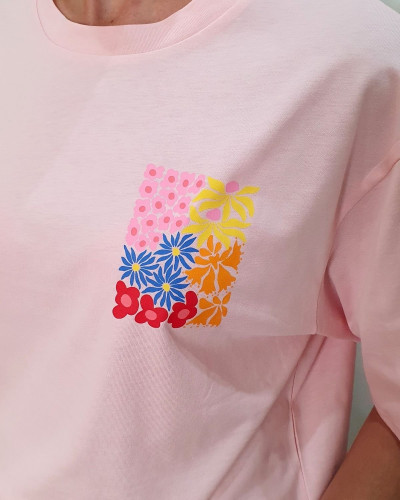T-Shirt femme rose carré floral