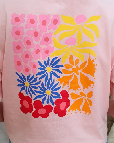 T-Shirt femme rose carré floral