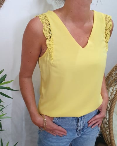Top femme jaune dentelle Adrienne