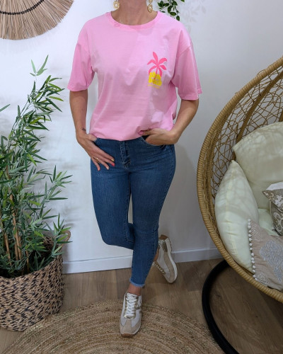 T-Shirt femme Shell beach-Rose baby