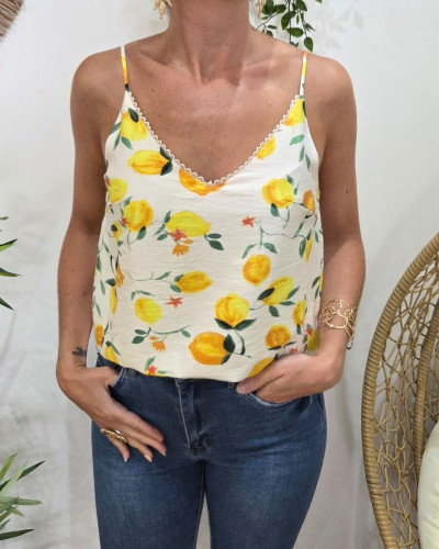 Top femme à bretelles citron
