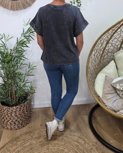 T-Shirt femme palmier sun please gris 