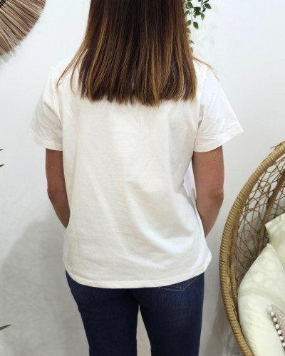T-Shirt femme blanc broderie madame marron