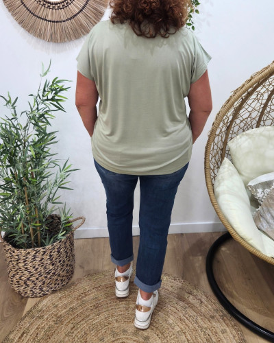T-Shirt femme uni kaki clair col V Irènea
