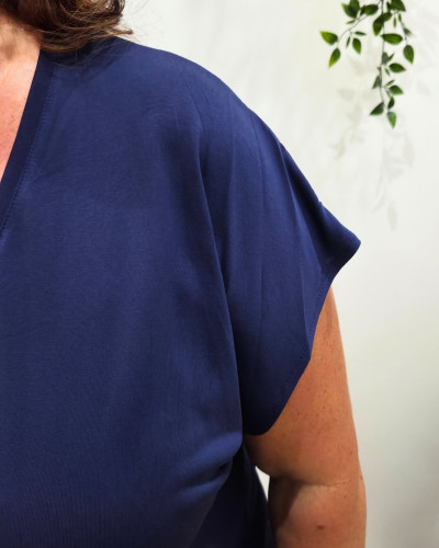 T-Shirt femme uni bleu marine col V Irènea