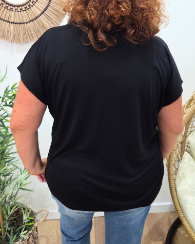 T-Shirt femme uni noir col V Irènea
